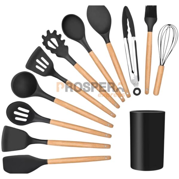 KIT 12 ESPÁTULAS EM SILICONE E CABO DE MADEIRA – QUALIDADE PREMIUM GAXMARK