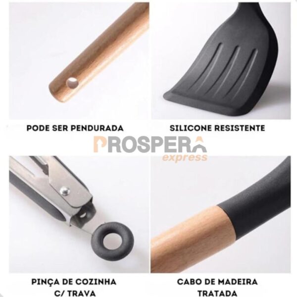 KIT 12 ESPÁTULAS EM SILICONE E CABO DE MADEIRA – QUALIDADE PREMIUM GAXMARK - Image 3