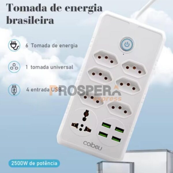 RÉGUA DE ENERGIA COM 6 TOMADAS E 4 PORTAS USB - MODELO WKC-614 - Image 2