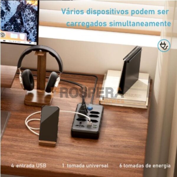 RÉGUA DE ENERGIA COM 6 TOMADAS E 4 PORTAS USB - MODELO WKC-614 - Image 6
