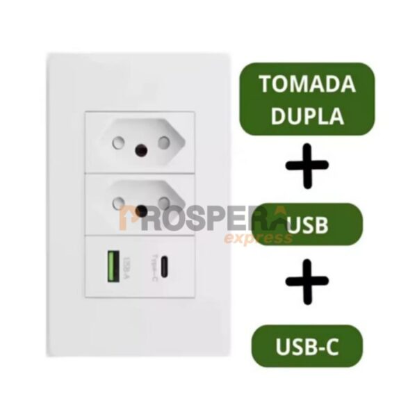 TOMADA 4 EM 1 COM USB E TIPO C – PRATICIDADE E CARREGAMENTO RÁPIDO EM UM SÓ PRODUTO
