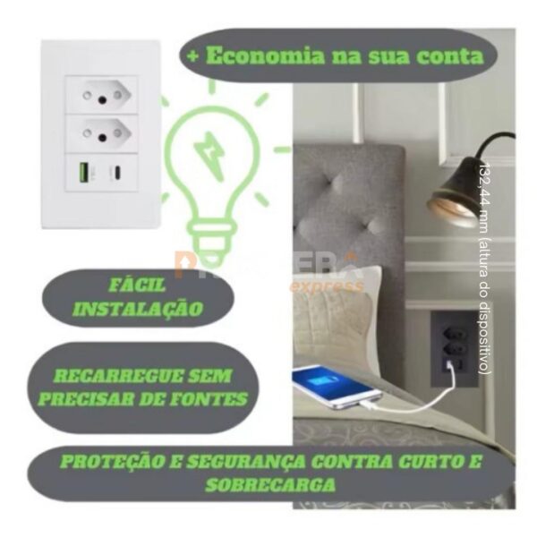 TOMADA 4 EM 1 COM USB E TIPO C – PRATICIDADE E CARREGAMENTO RÁPIDO EM UM SÓ PRODUTO - Image 3