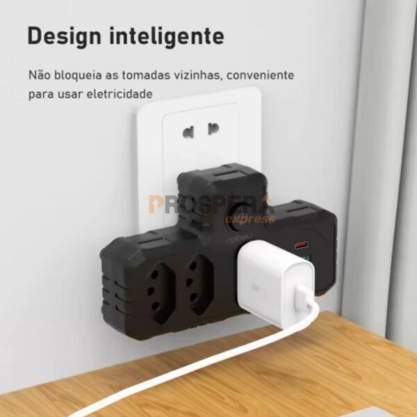 CONVERSOR DE TOMADA MULTIFUNCIONAL - 3 TOMADAS + 3 PORTAS USB (2 USB-A + 1 USB-C) - Image 6